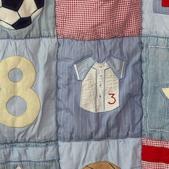 Lambs & Ivy Vintage Sports Theme Embroidered Baby Comforter Tapestry 33” x 40” - Picture 6 of 13